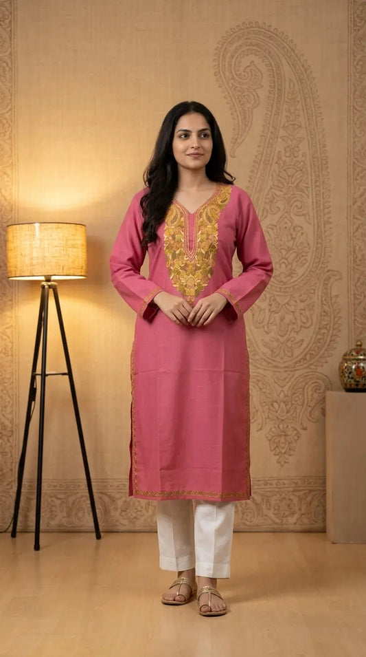 Dusty Rose Pink Kashmiri Long Kurta