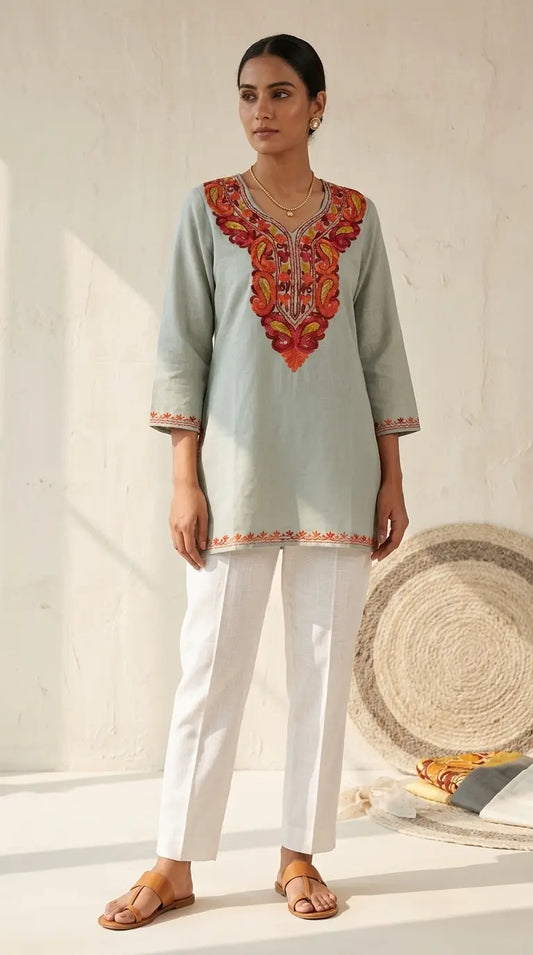 Cool Gray Kashmiri Short Kurti