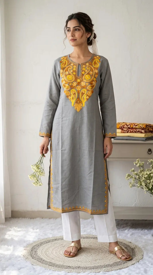 Paisley Gray Kashmiri Long Kurta