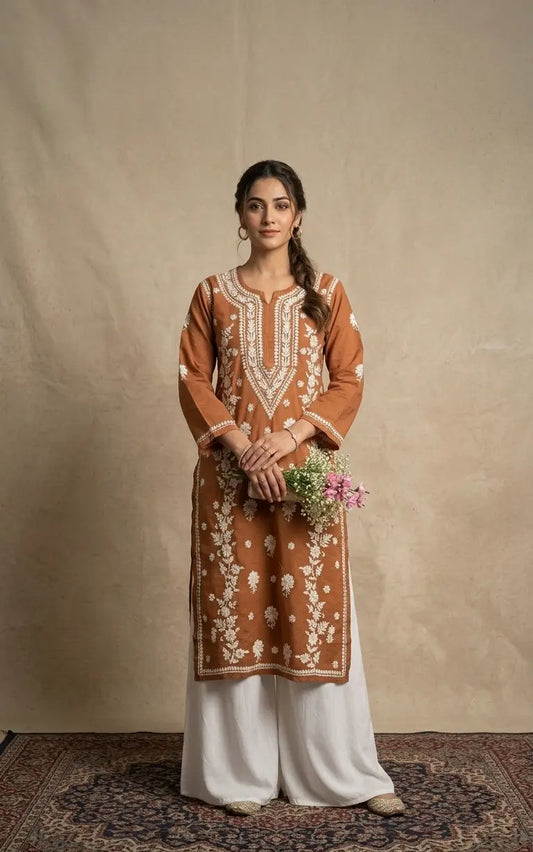 Brown Chanderi Lucknowi Chikankari Kurta