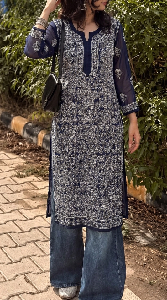 Karishma Navy Georgette Chikankari Kurti