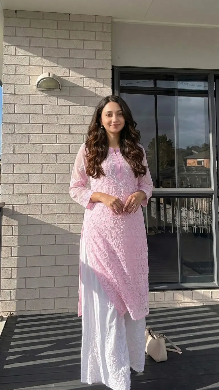 Karishma Pink Georgette Chikankari Kurti
