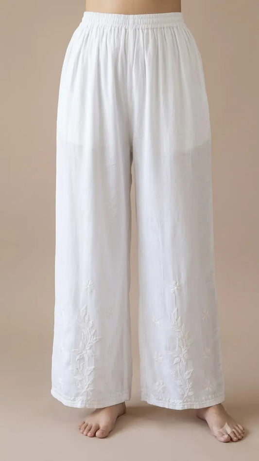 White Rayon Chikankari Plazo