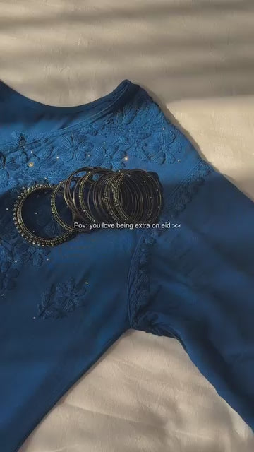 Nagma Blue Rayon Mukesh- Chikankari Set