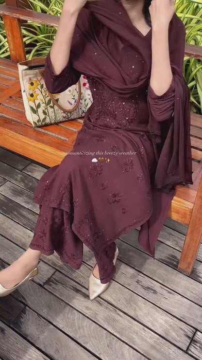 Nagma Brown Rayon Mukesh- Chikankari Set