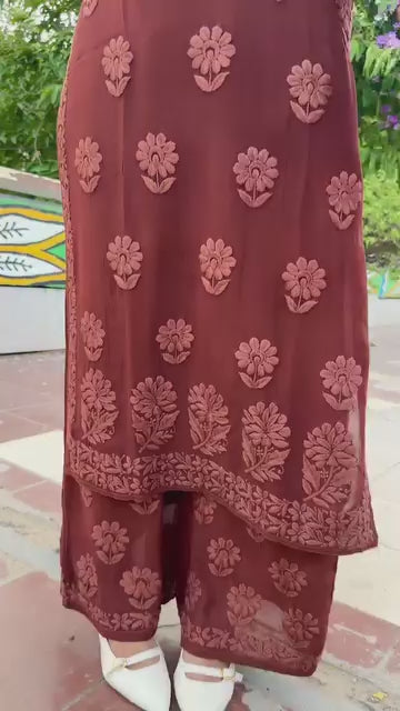 Zoya Brown Georgette Chikankari Kurta Set with Dupatta
