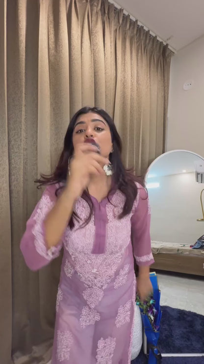 अयेना मौवे जॉर्जेट चिकनकारी कुर्ती