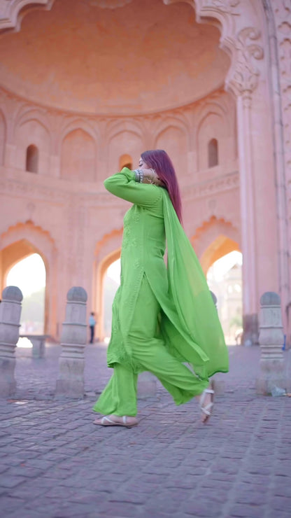 Zeenat Henna Green Rayon Lucknowi Chikankari Kurta Set with Dupatta
