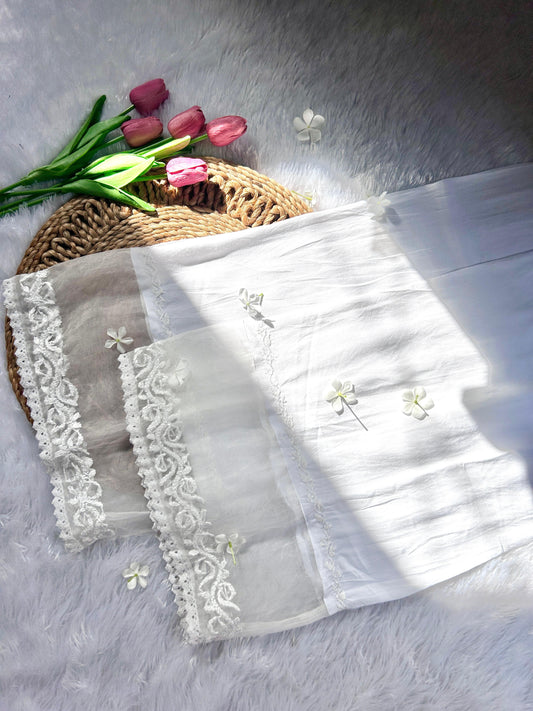 Rayon Chikankari Palazzo With Single Organza Lace - Hayat's Lucknowi