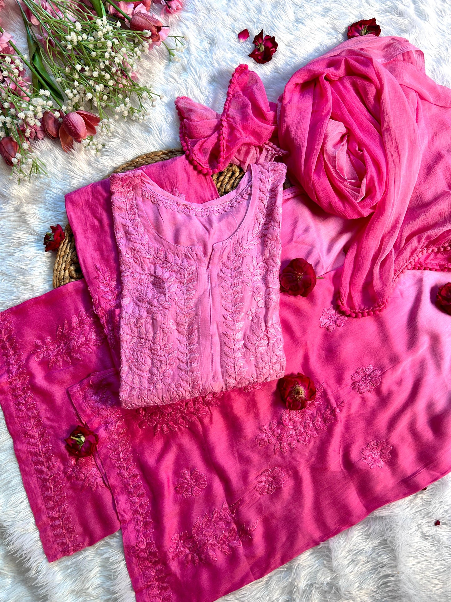 Romana Pink Chikankari Muslin Set