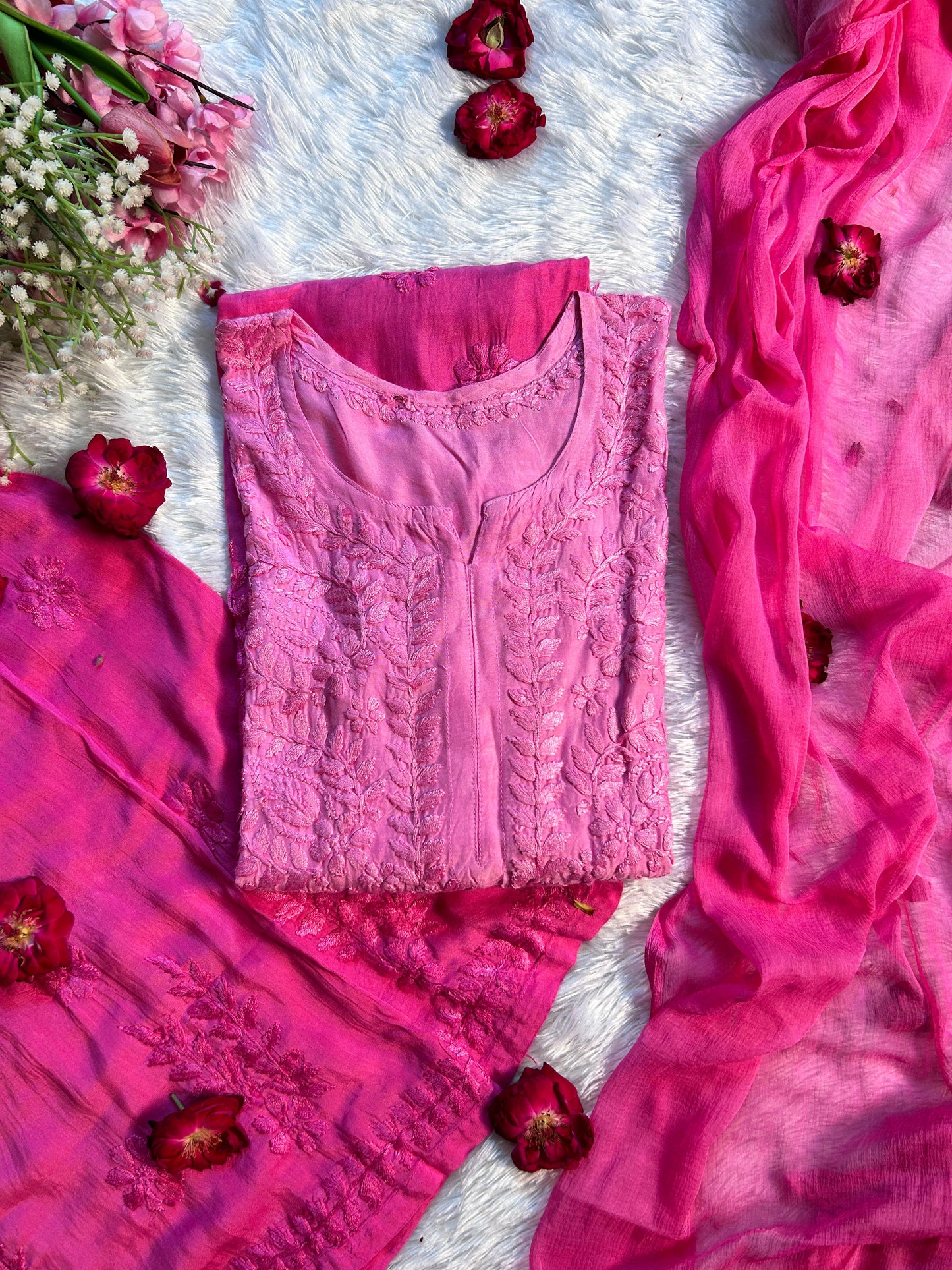 Romana roségoldenes Chikankari-Musselin-Set