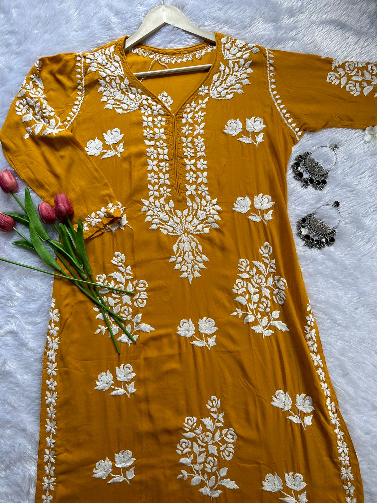 Rose mustard modal kurti