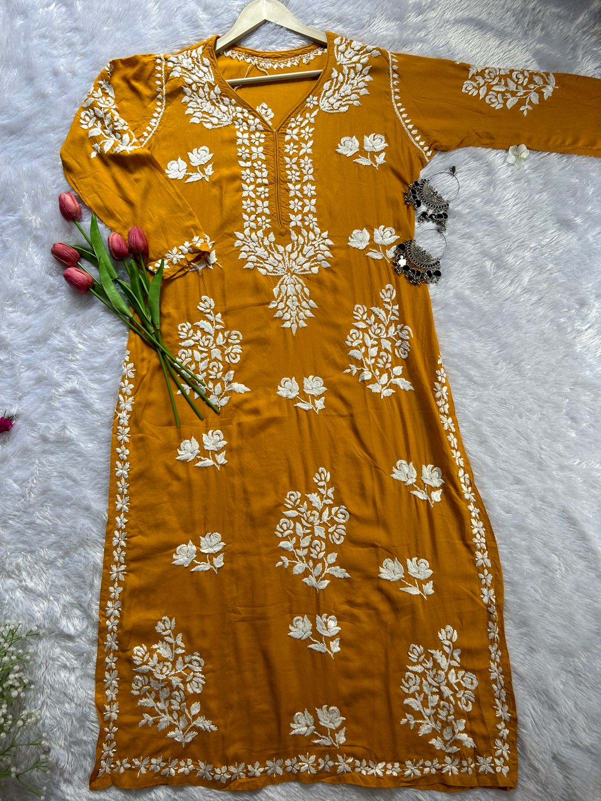 Rose mustard modal kurti