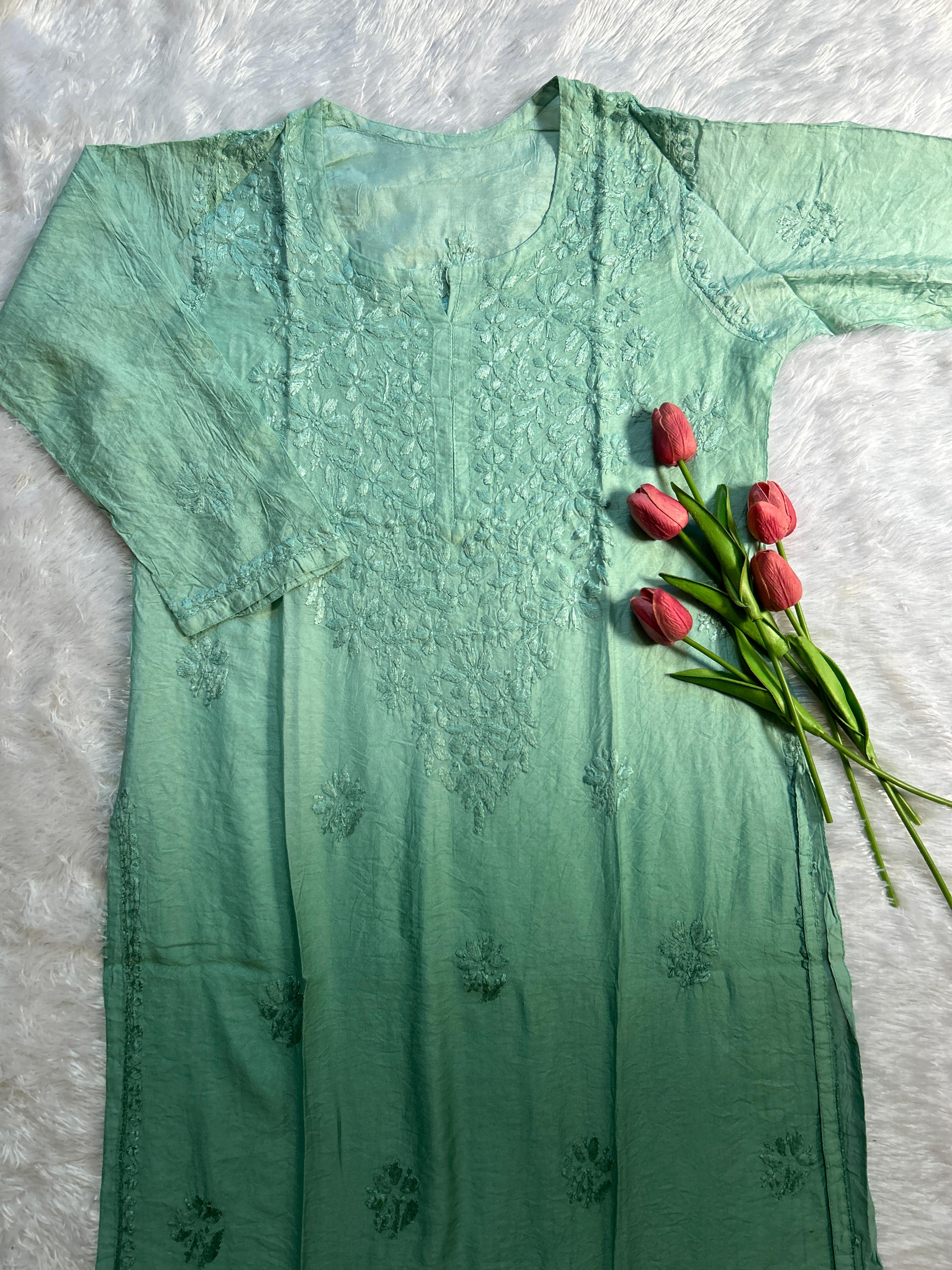 Sage green chanderi kurti - Hayat&