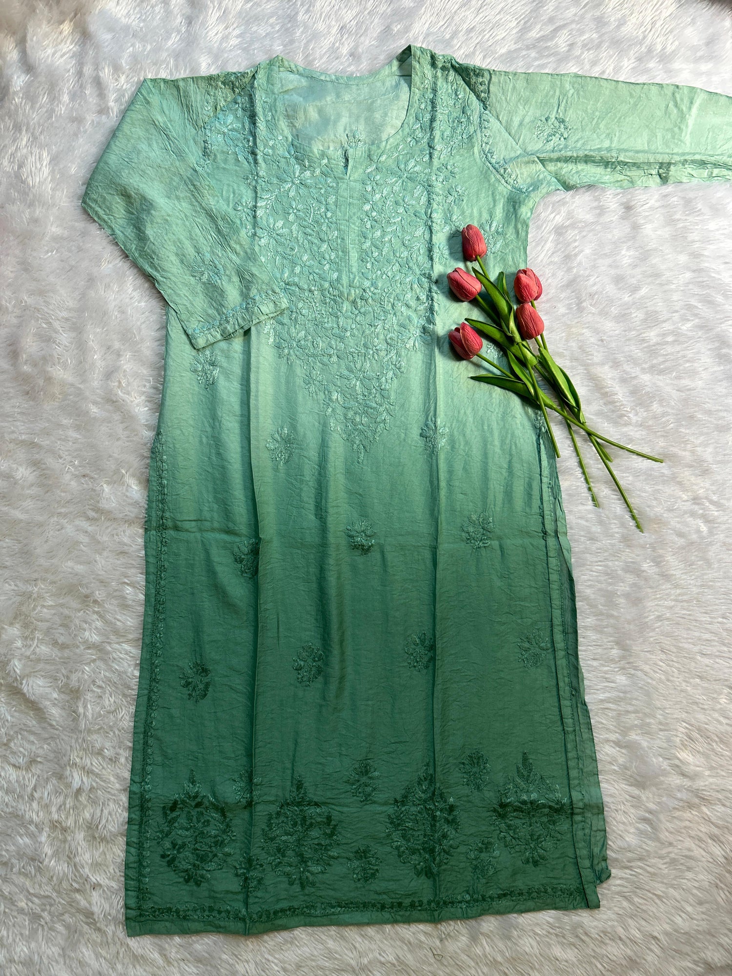 Sage green chanderi kurti - Hayat&