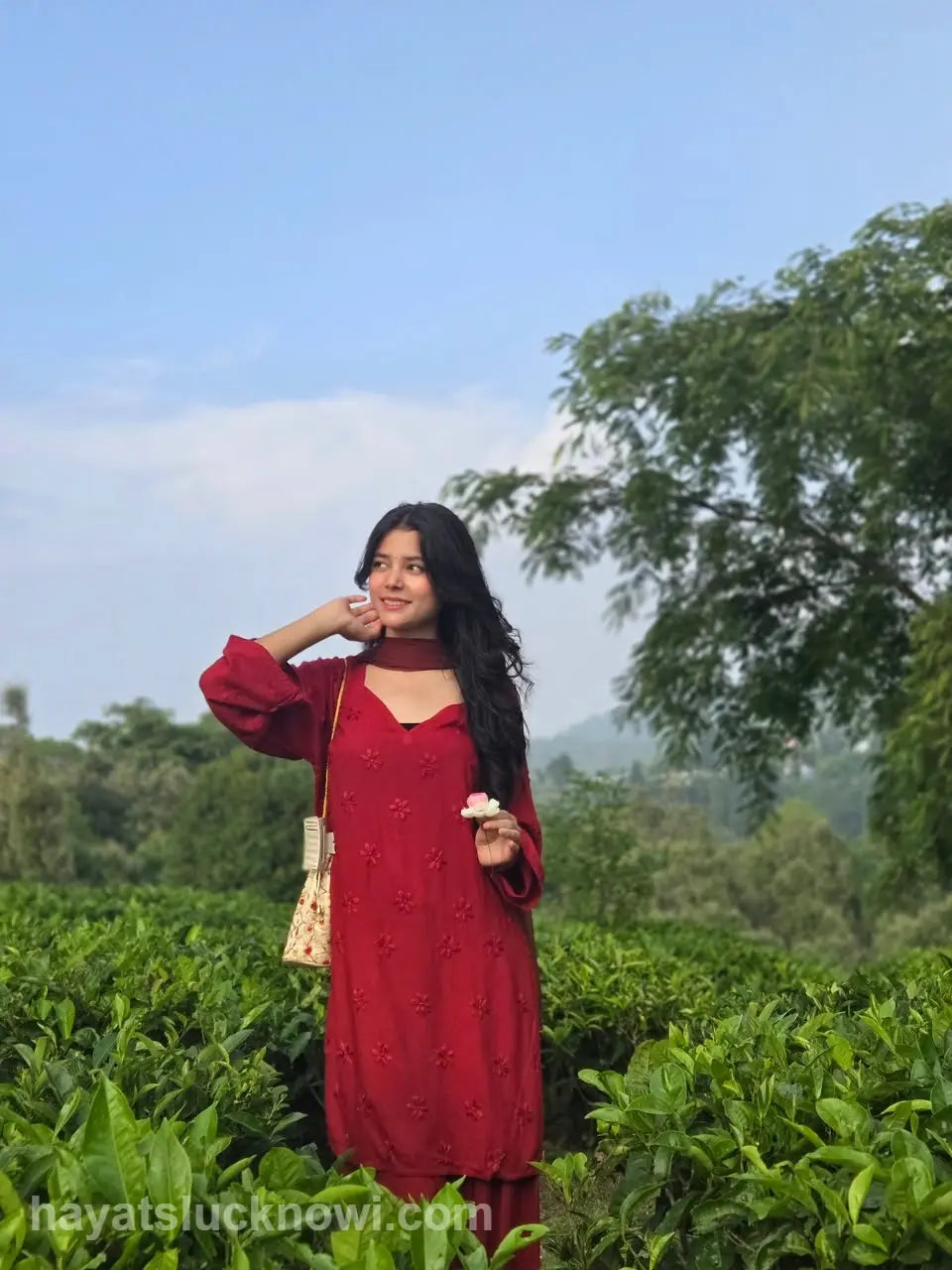 Red Rayon Chikankari Farshi Set