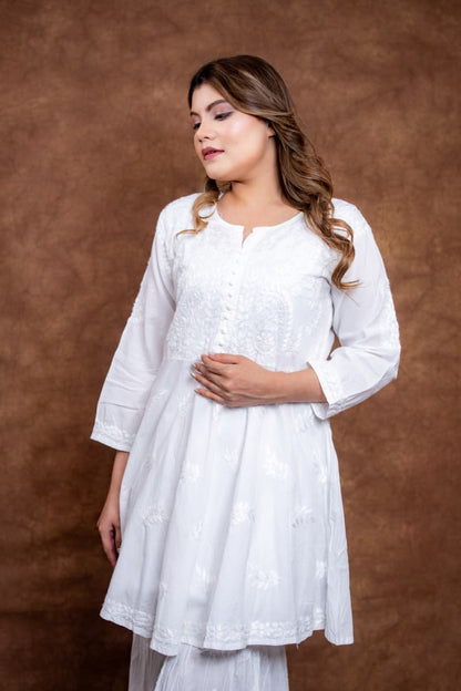 white chikankari hand work anarkali frock top | Hayat's Lucknowi