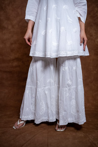 white embroidered chikankari hand work garara pant | Hayat's Lucknowi