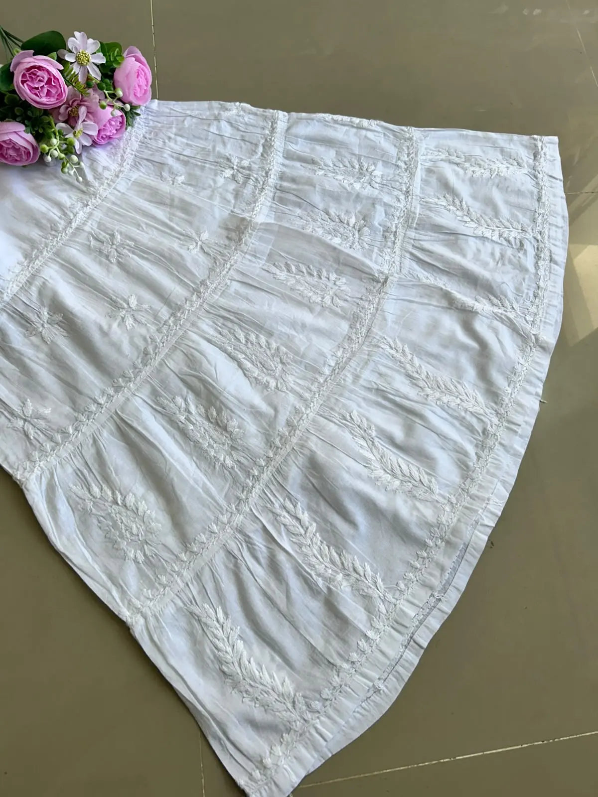white cotton chikankari gharara three layer best to style with long chikankari kurta