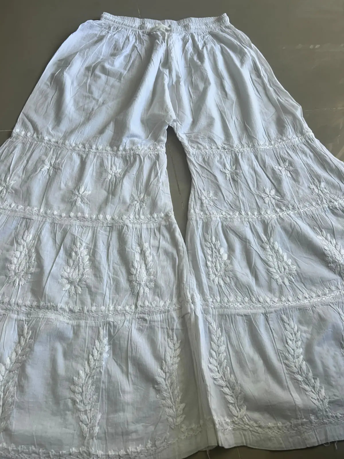 white cotton chikankari lucknowi garara plazo | Hayat's Lucknowi