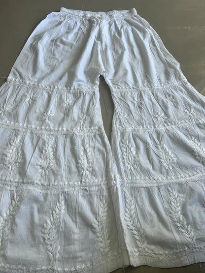 white cotton chikankari lucknowi garara plazo | Hayat's Lucknowi