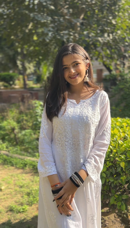 White Pure Modal Kurti - Hayat's Lucknowi chikankari