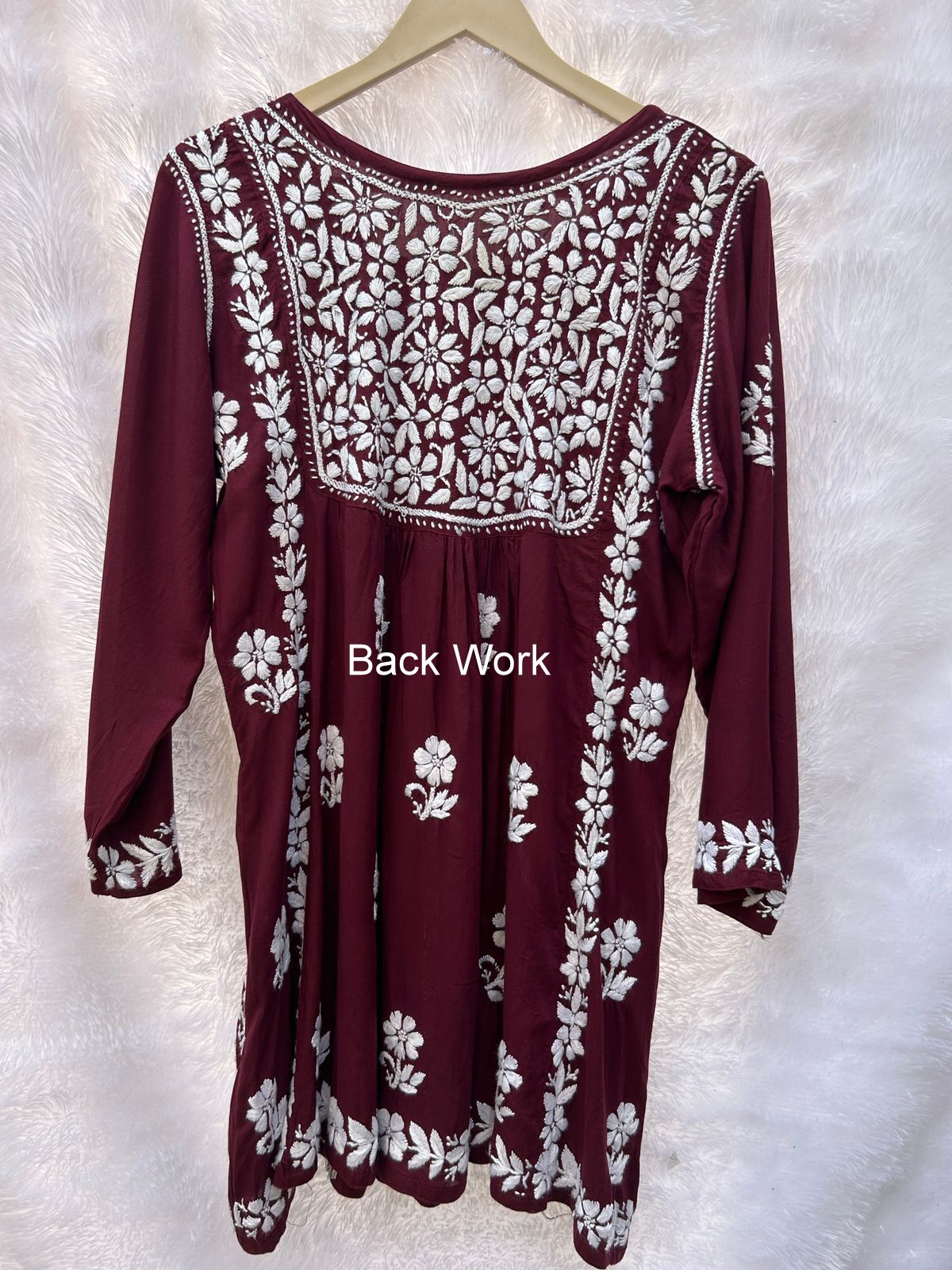 Wine short chikankari frock