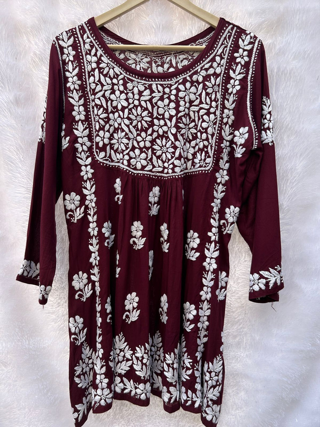 Wine short chikankari frock - Hayat&