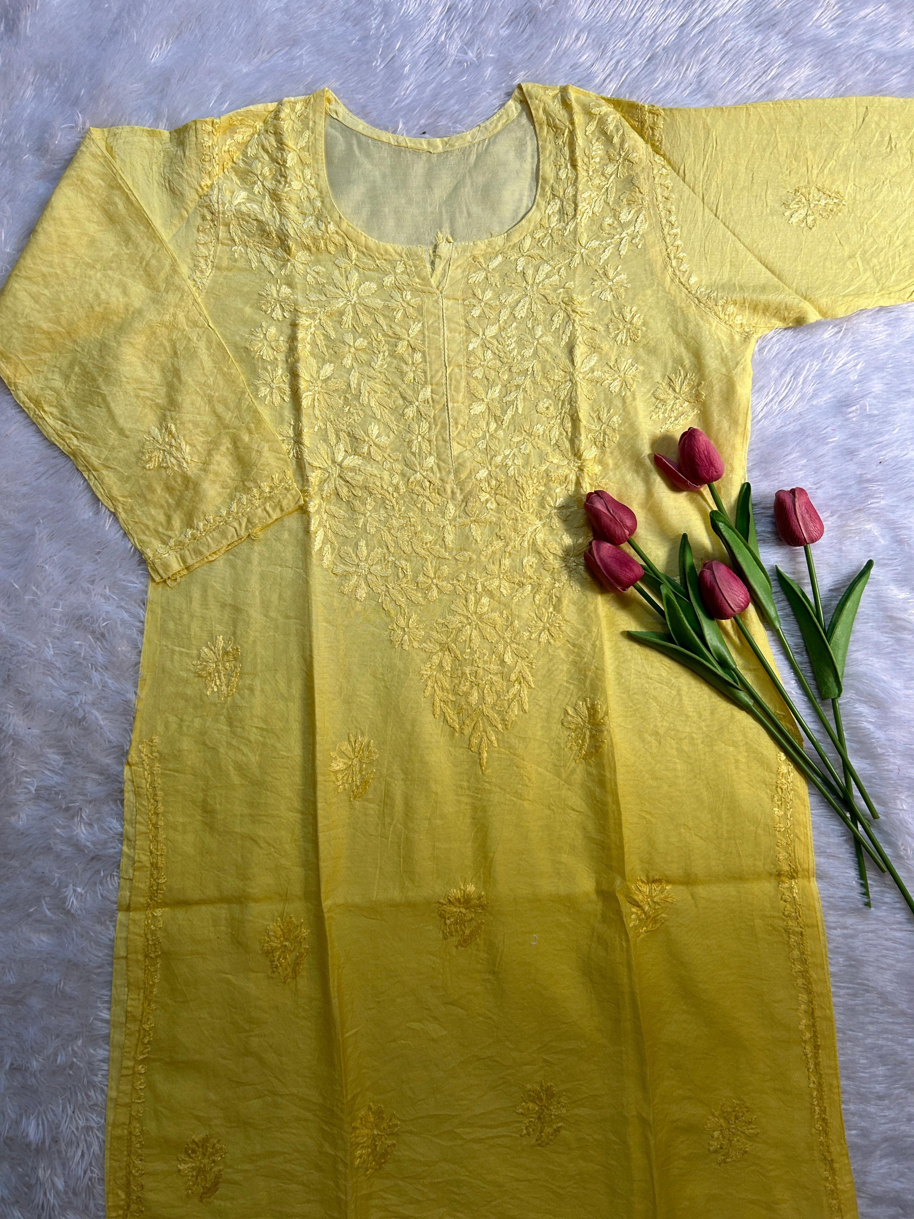 Yellow chanderi kurti - Hayat&