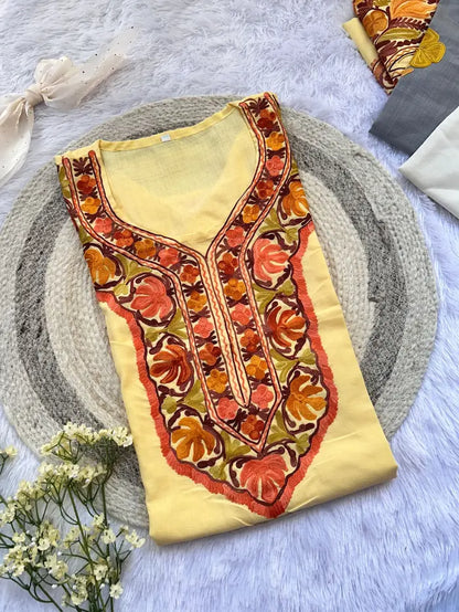 Yellow  colored Kashmiri short top with embroidery by Hayat’s Lucknowi
