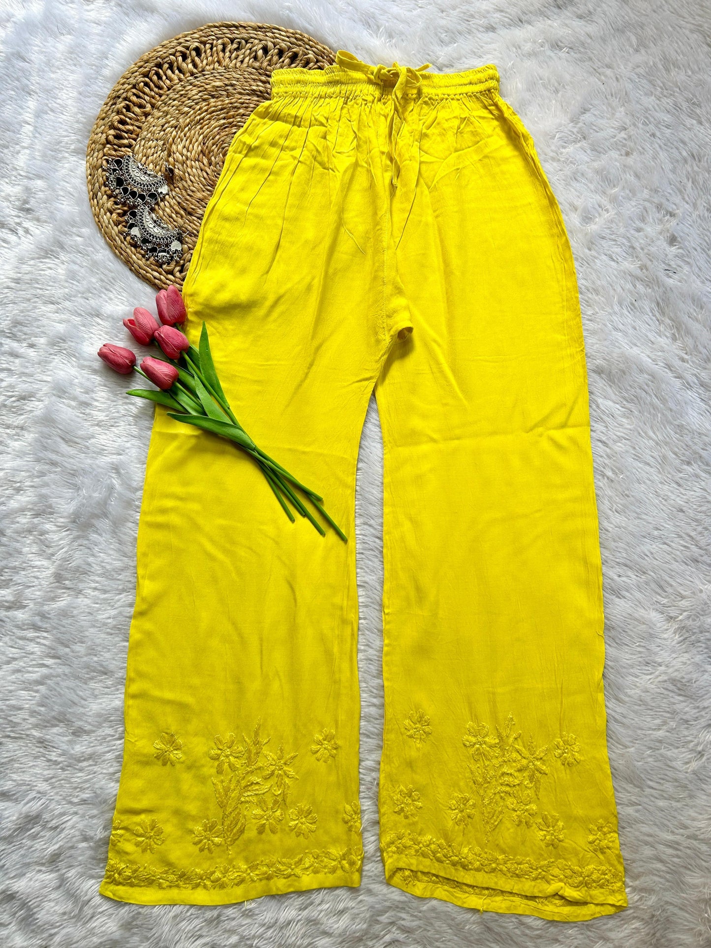 Zeenat Yellow Rayon Chikankari Set - Hayat's Lucknowi