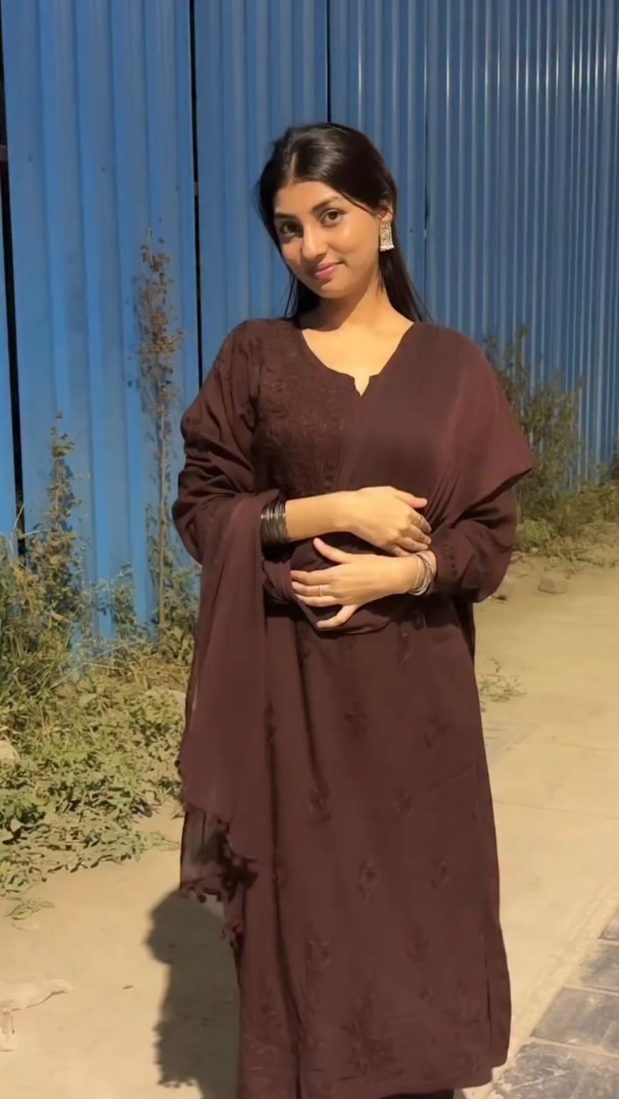Brown Rayon Lucknowi Chikankari Kurta by Hayat's Lucknowi
