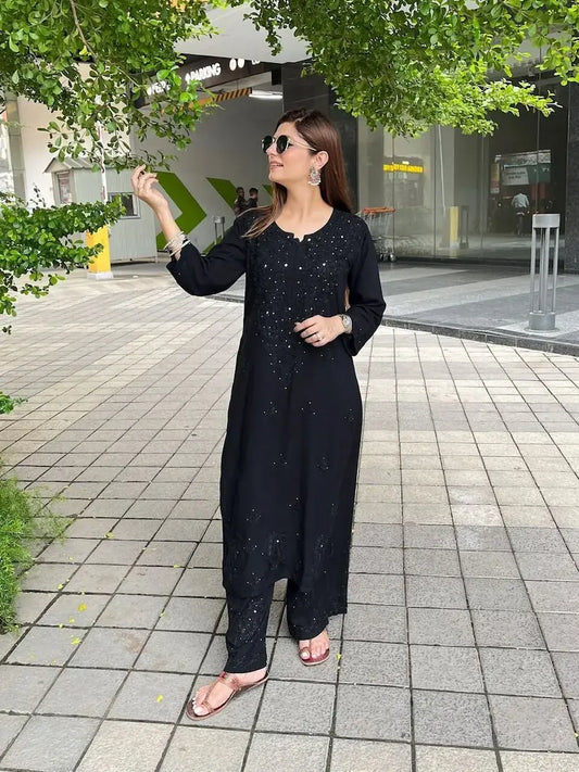 Traditional Lucknowi Ziya chikankari kurta and plazo with Mukesh work